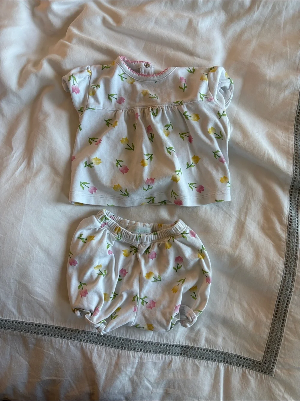 White Floral Diaper Cover Set with Pink & Yellow Tulips
